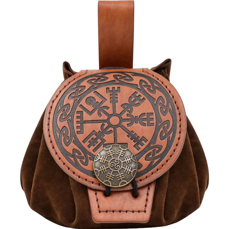 Medieval Embossed Faux Leather Belt Bag, Retro Renaissance Portable Waist Pouch Coin Purse Dice Bag For LARP Ren Faire