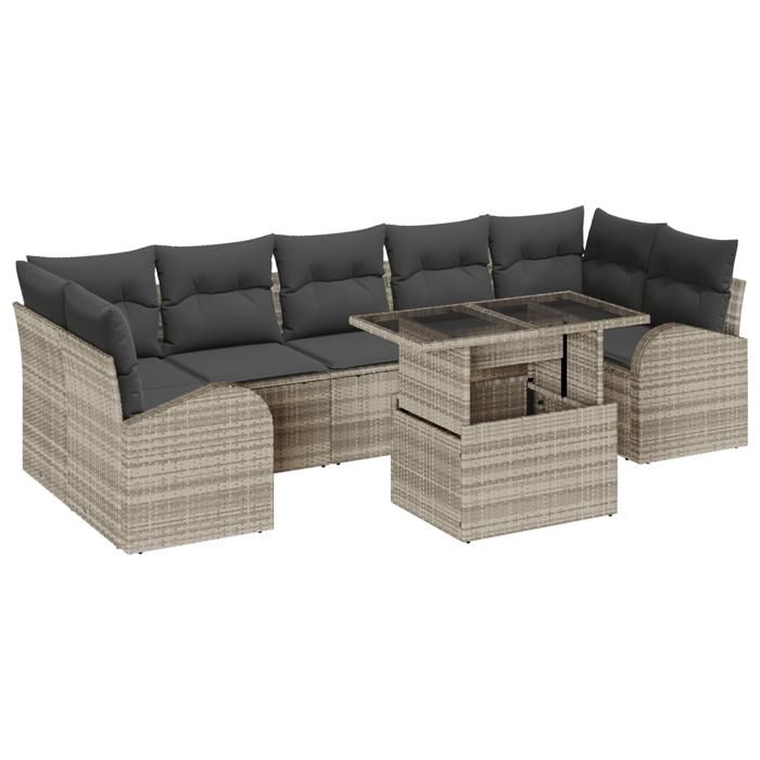 VidaXL Ensemble de canapé de jardin de 8 pièces avec coussins en poly rattan gris clair 3348598