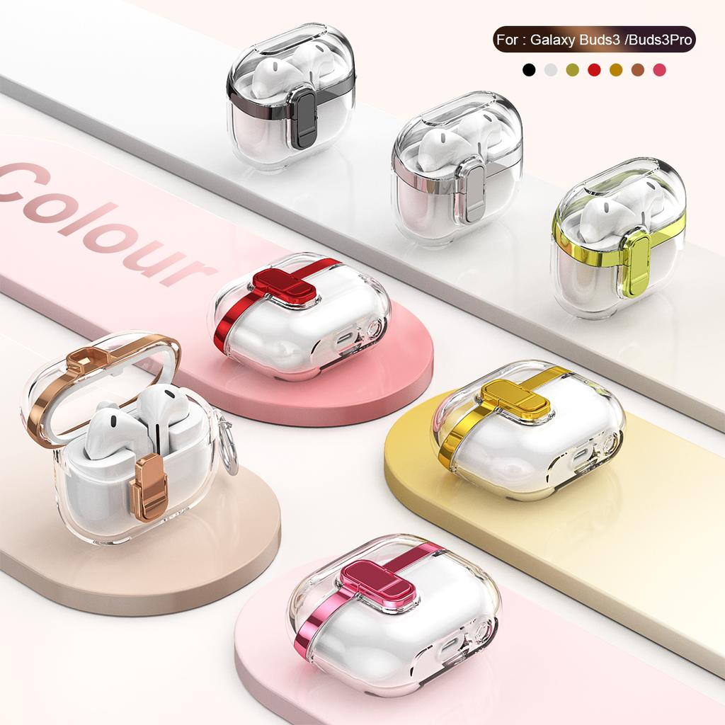 Transparente Hülle für Samsung Galaxy Buds3/Buds3 Pro Galvanisiertes TPU + PC Ohrhörer-Schutz mit Schloss-Schnalle