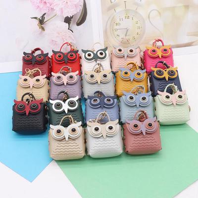18-Color Double-Sided PU Leather Owl Coin Purse Keychain Pendant