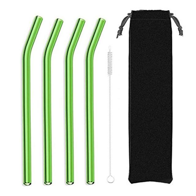 4Pcs Glass Straws Reusable Drinking Glass Tube Eco-friendly With Cleaning Brush Events Party Favors Supply