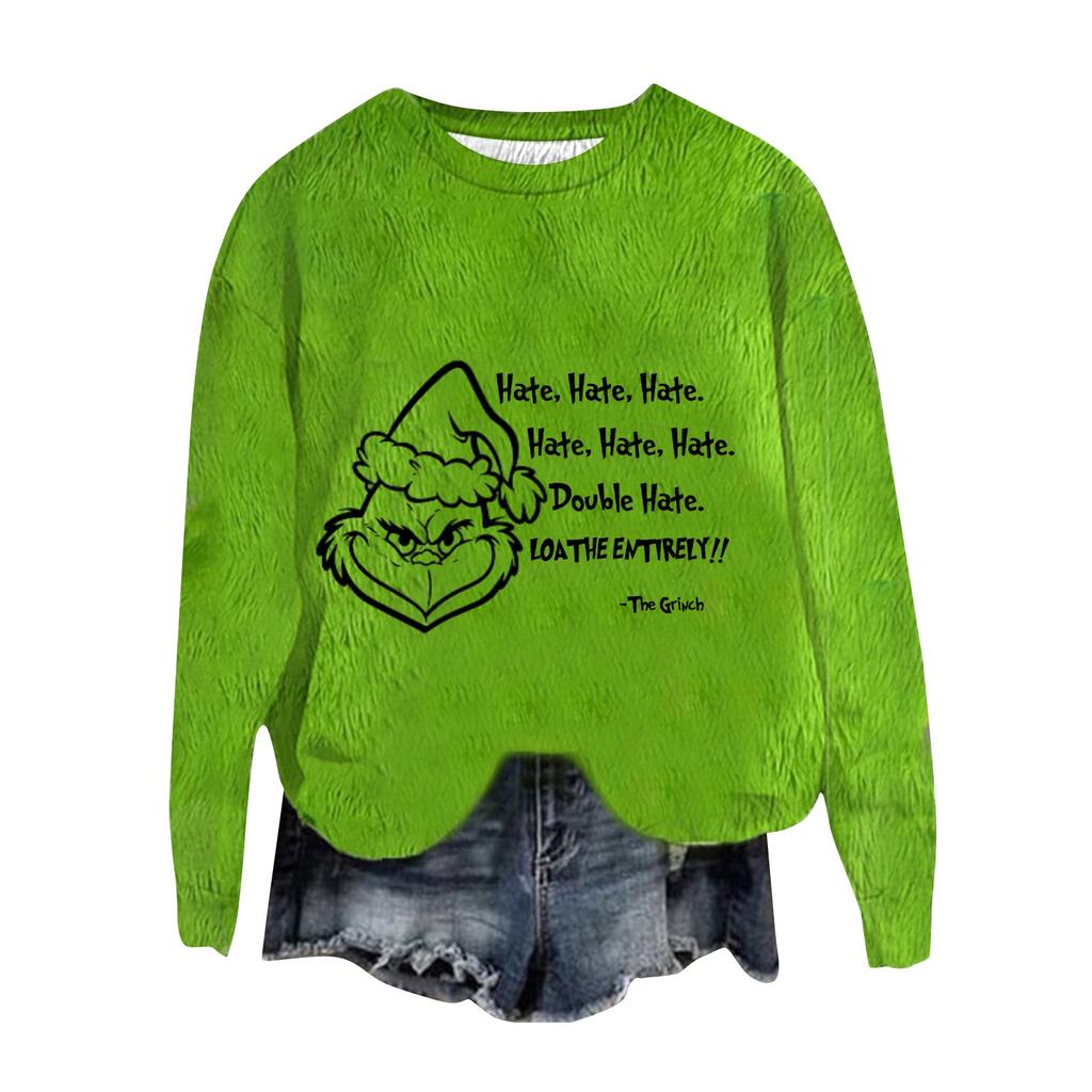 Women's Fashion Round Neck Pullover Long Sleeve Tee Christmas Printed Top