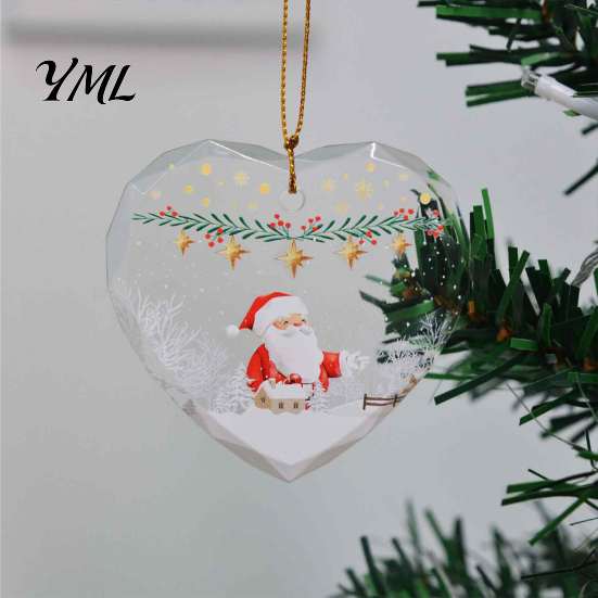 Seasonal Home Decor Items Heart Shaped Christmas Ornaments, Crystal Santa Winter Scene Hanging Ornament, Transparent Holiday Romantic Space