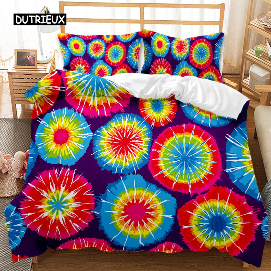 Boho Tie Dye Duvet Cover Set Hippie Bed Sets Blue Purple Colorful Twin Bedding Set Gypsy Queen King Size Polyester Qulit Cover