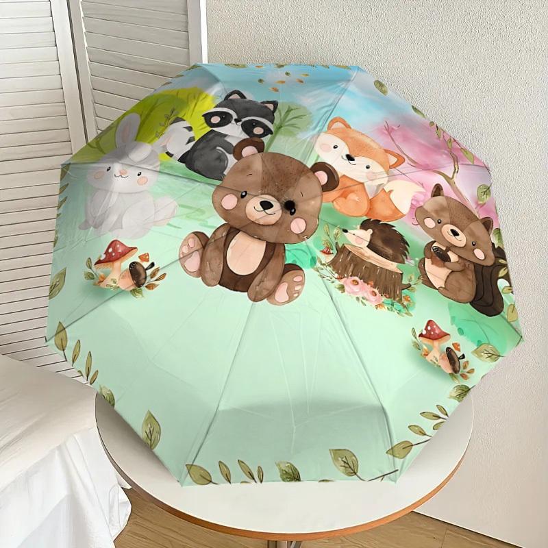 1pc Forest Animals Automatic Open/Close Umbrella, Folding Compact Umbrella with Lightweight Design for Women/Men Yy251011093