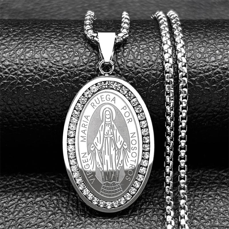 Jungfrau Maria Katholischer Anhänger Halskette für Damen Herren Edelstahl Gold Silber Farbe Unsere Liebe Frau Kette Schmuck Halskette