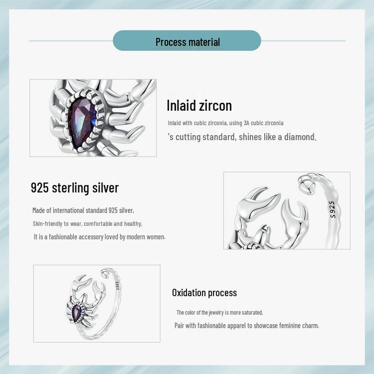 Yin Ziyun Retro Scorpion Open Ring: Unique 925 Sterling Silver Insect Bracelet