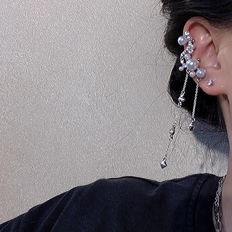 Elegant Clip-On Long Tassel Pearl & Zircon Earrings for Women