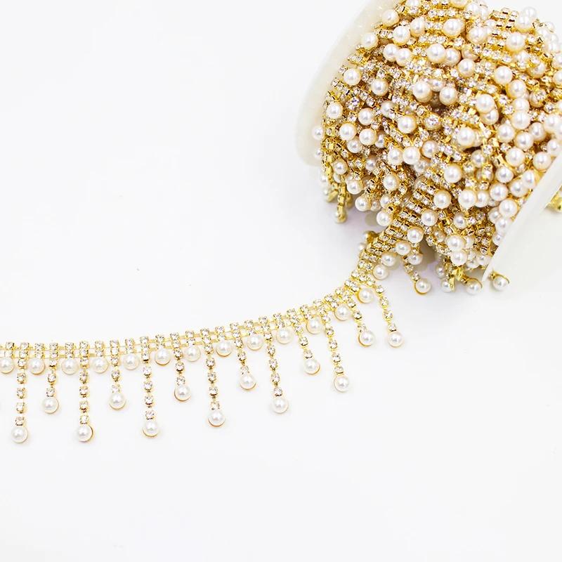 

1 ярд жемчужная кисточка кристалл металлическая цепь DIY стразы кружевная отделка пришивание одежды обувь сумка одежда занавески декор аксессуары 1Yard