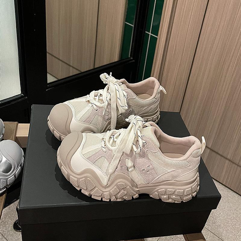 2025 Summer New Leather Ugly Cute Shoes Women's Shoes Sports Shoes Women's Outdoor Hiking Shoes Platform Dad Shoes Women