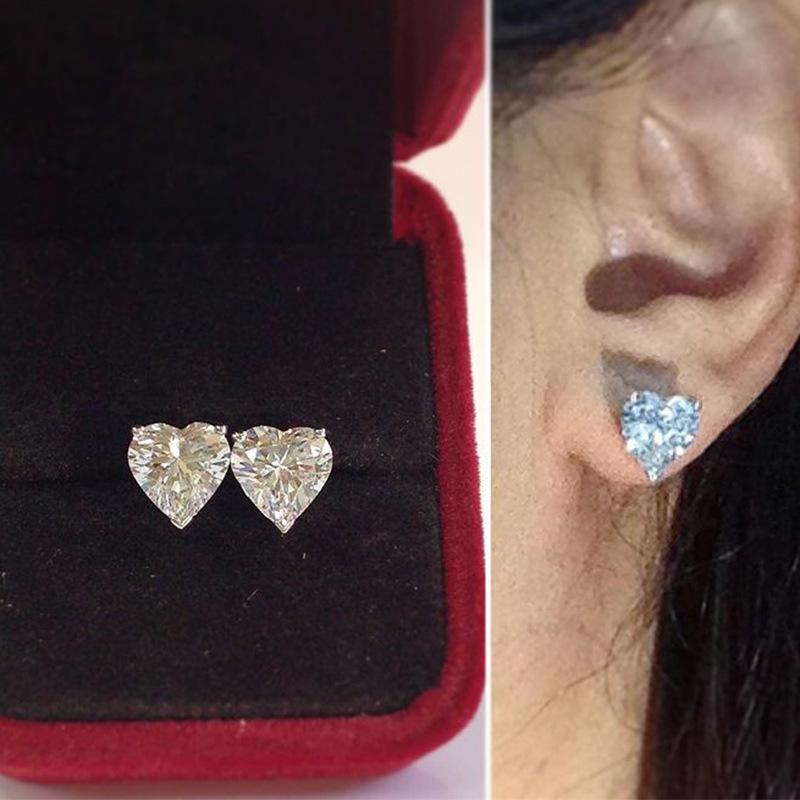 Fashionable Mini Heart-Shaped Zircon Stud Earrings For Women, Heart-Shaped Colorful Diamond Multi-Color Earrings