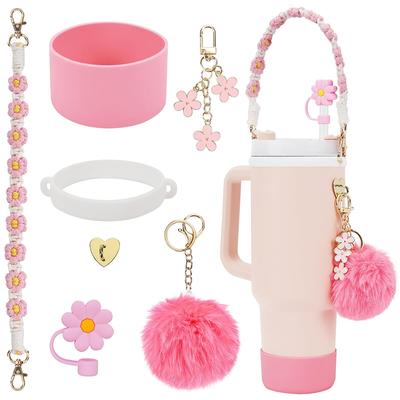 7Pcs For Stanley Cup Accessory Set Includes 1 Water Bottle Handle Strap, 1 Cup Cover, 1 Fixed Cup Cover, 1Straw Cover, 3 Charms