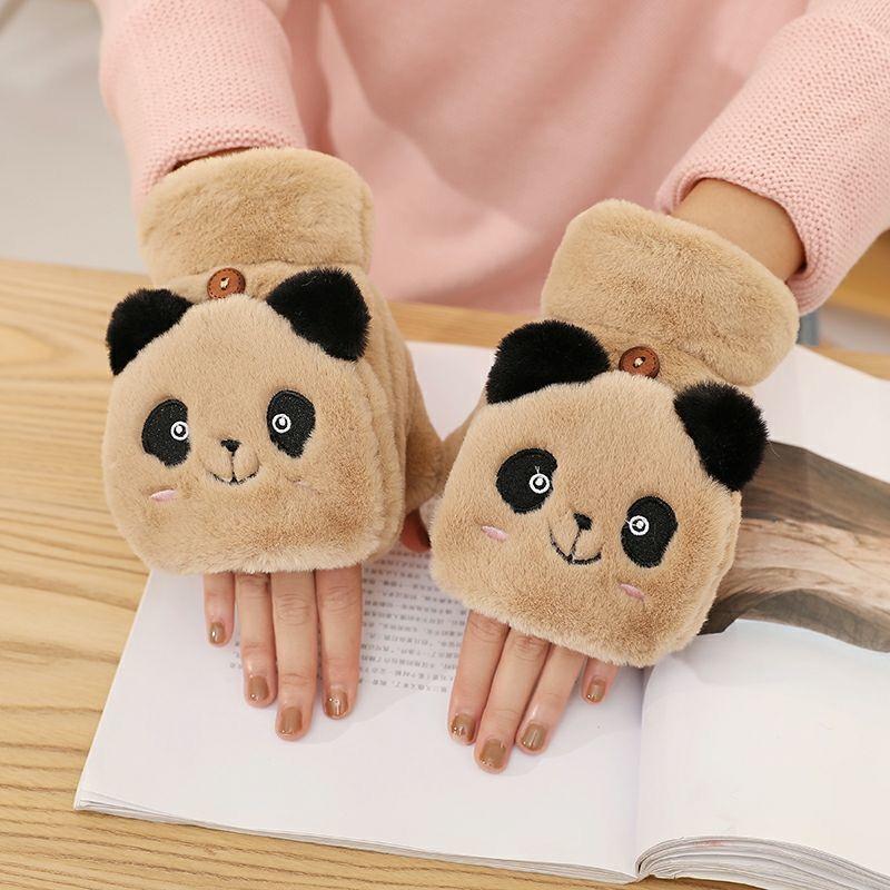 Women's Winter Gloves Cartoon  with Flip Cover and Plush Thick Gloves for Cycling To Keep Warm