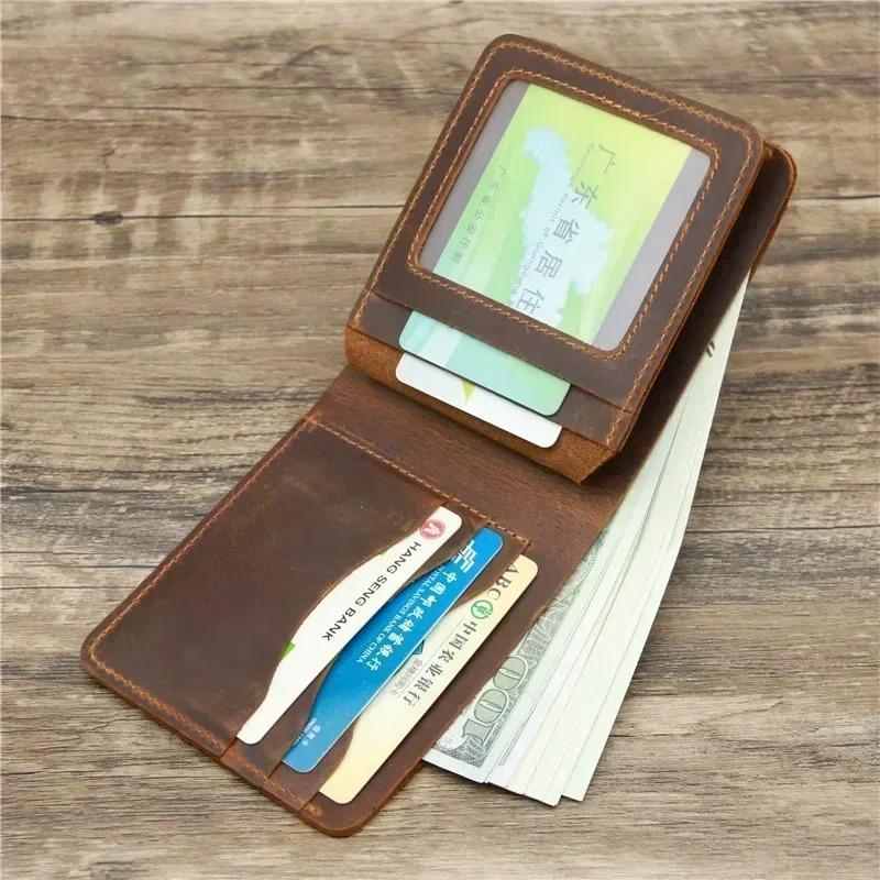 Portofel din piele ceruită pentru bărbați cu blocare RFID Portofel bărbătesc Vintage din piele naturală de vacă Portofel scurt pentru bancnote și monede bărbătesc Portofel scurt