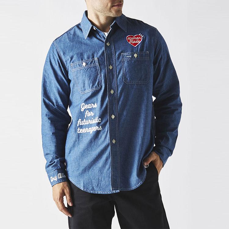 HUMAN MADE Shirts Unisex Blue Lapel Moderate Shirt HM22SH005