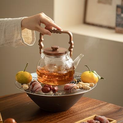 1 tetera de vidrio para hervir agua, tetera con mango de madera maciza, estufa eléctrica de gran capacidad o fuego de carbón disponible Esse