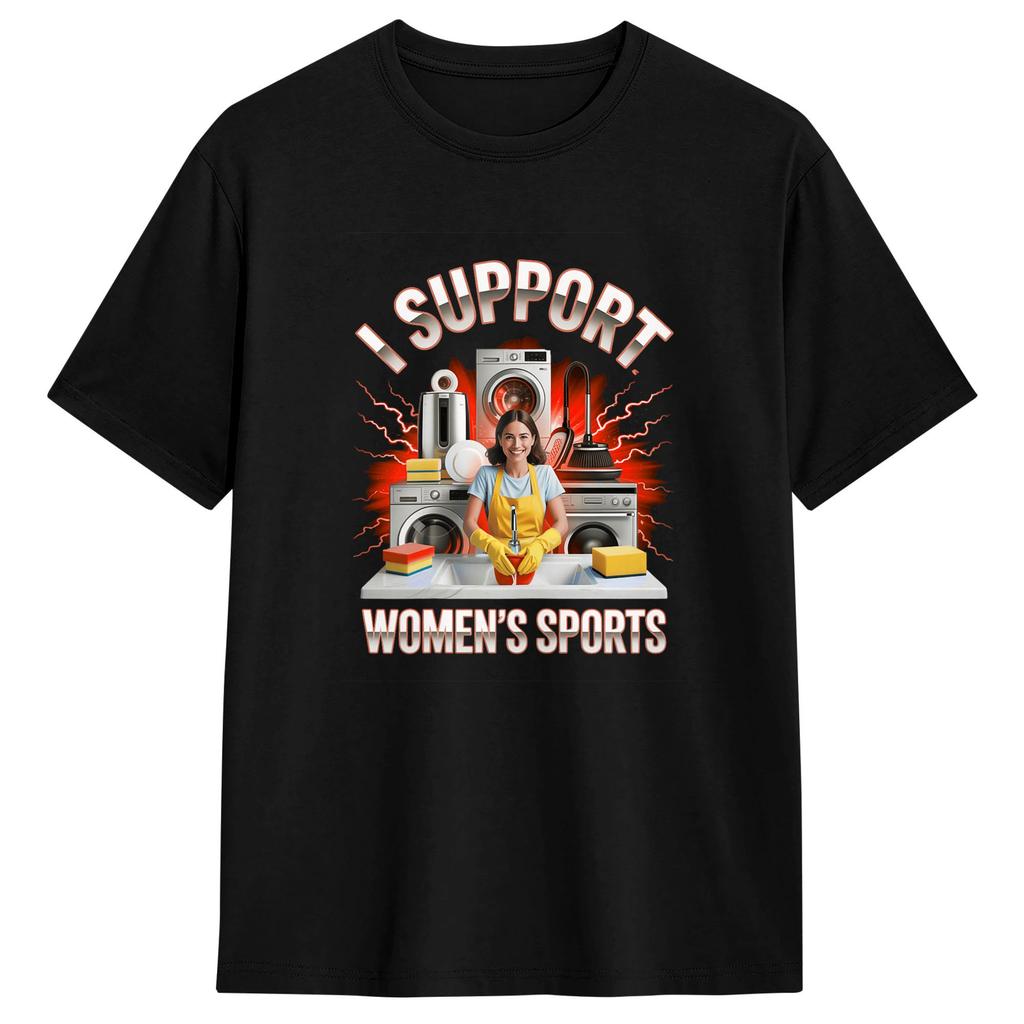 Ich unterstütze Frauensport Unwearable Erwachsenen Humor Bootcut T-Shirt Sommer 2026 Trendige Coole Unisex Kleidung Damen Baumwoll-T-Shirt