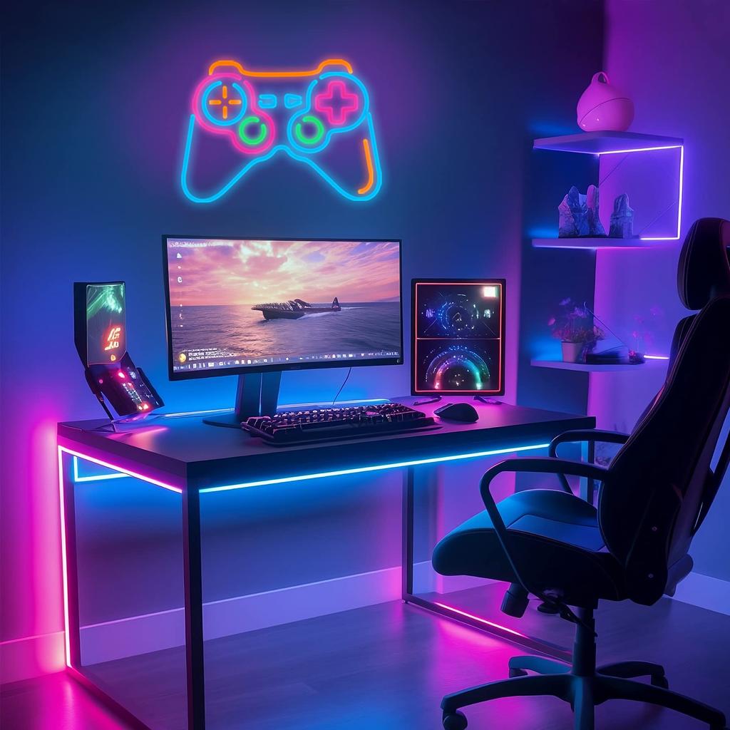 Game Controller Neon Sign, Gamepad Shape LED Neon Lights for Gaming Room Wall Art Decor Led Night Lights for Boys Gamer Teen
