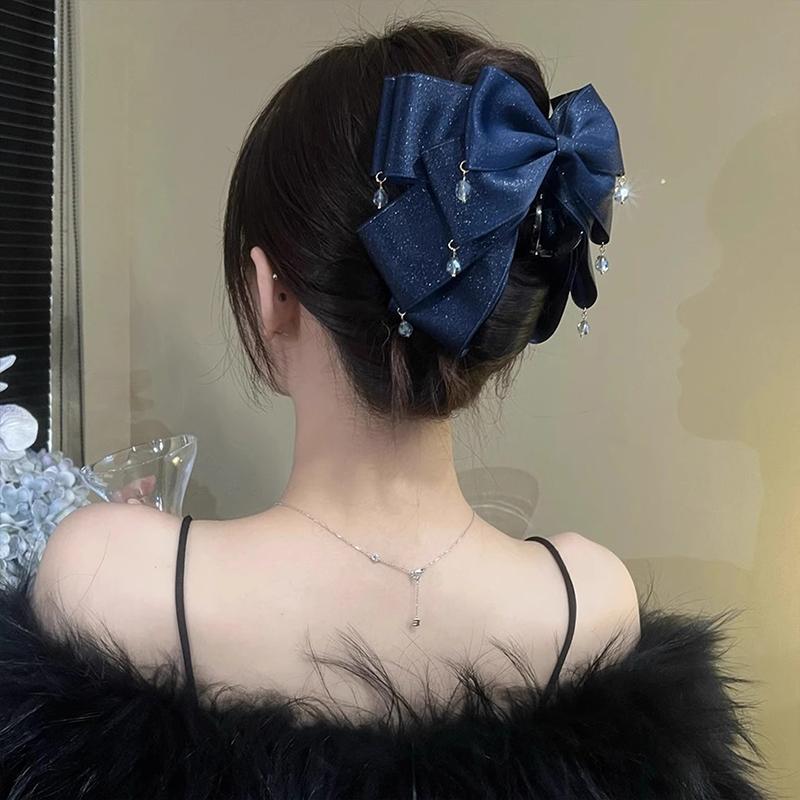 French Retro Bow Beads Claw Clip Korean Fashion Red Ponytail Clip Women's Hairpin Hair Accessory