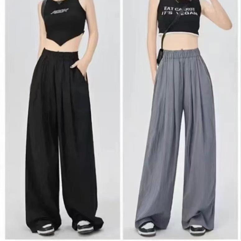 Women's High Waist Ice Silk Wide Leg Pants - Summer 2025: Lightweight, Wrinkle-Resistant, Casual Draped Pleated Design
