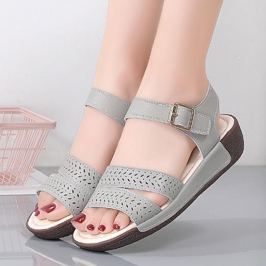 New Summer Wedge Sandals for Women's Thick Sole Sponge Cake Sandals for Mothers Wearing Flat Straps for Women's Sandals