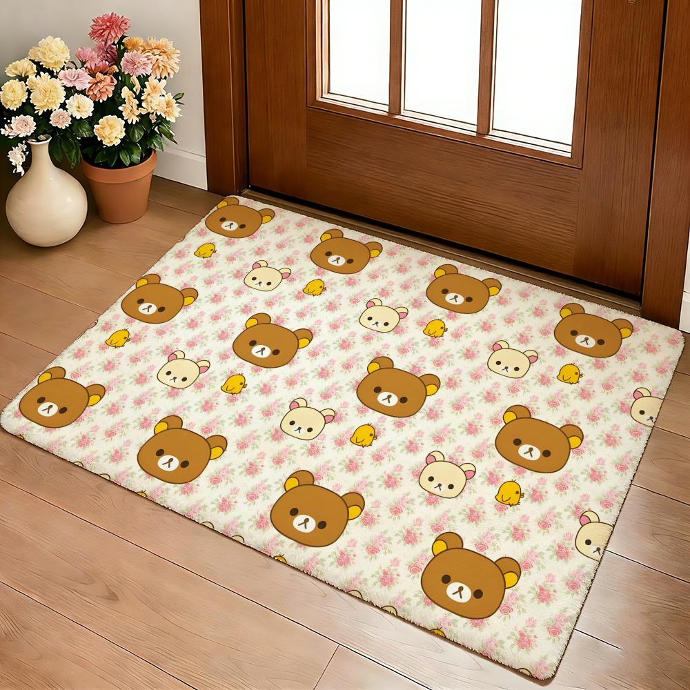 R-Rilakkuma Anime Floor Mat Cozy Flannel Soft Thick Non-Slip Mat For Living Room Bedroom Kitchen Decor Rugs