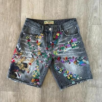 ZYLLO Harajuku Street Hip-Hop Lässige Lockere Gerade Jeans Herren Amerikanisch Y2K Buchstabenprint Mode Vielseitige Denim-Shorts Damen