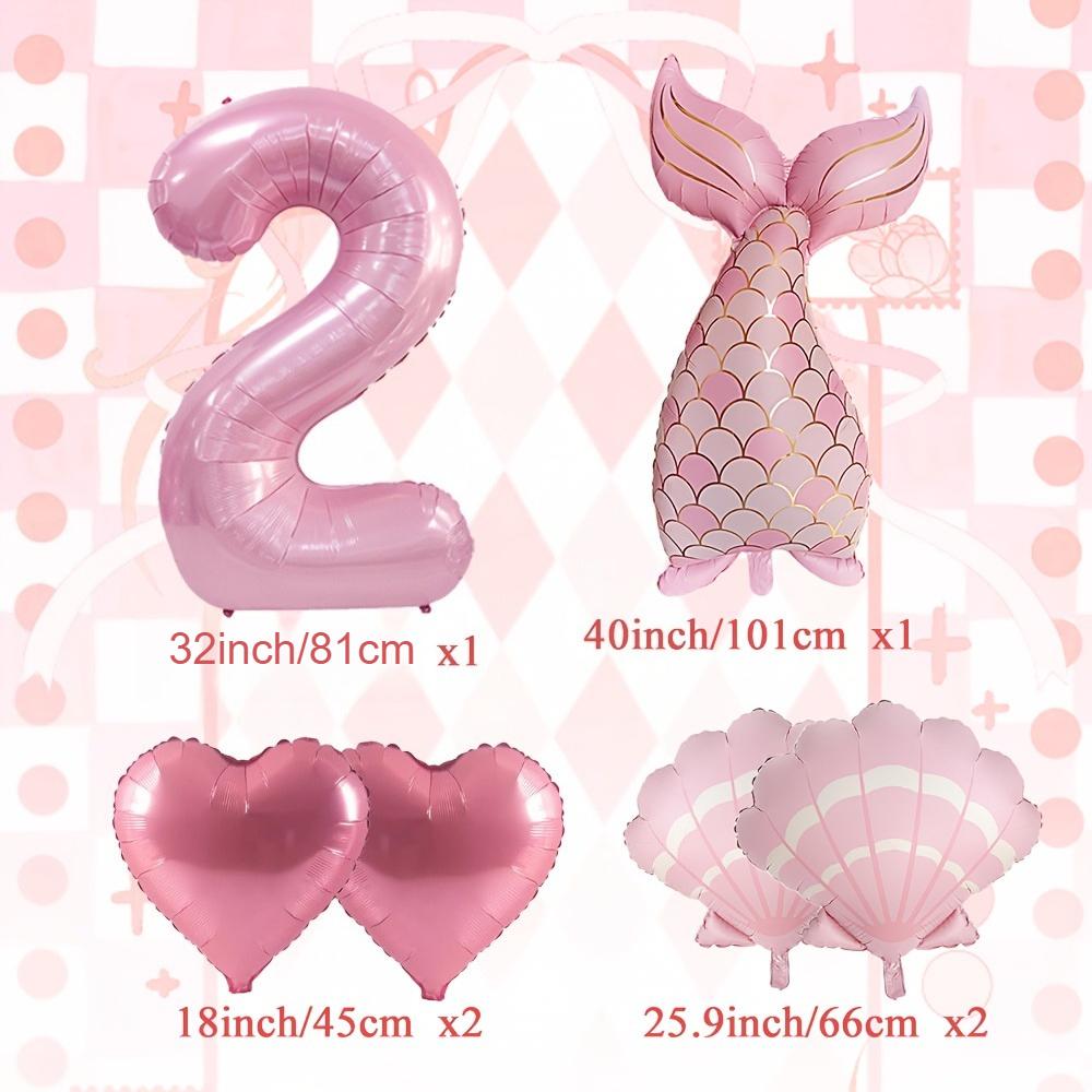 6 Stück Rosa Meerjungfrauschwanz-Ballon 32 Zoll Zahl 1-9 Ballon Meerjungfrauen-Themenballons Prinzessinnen-Geburtstagsparty-Dekorationen