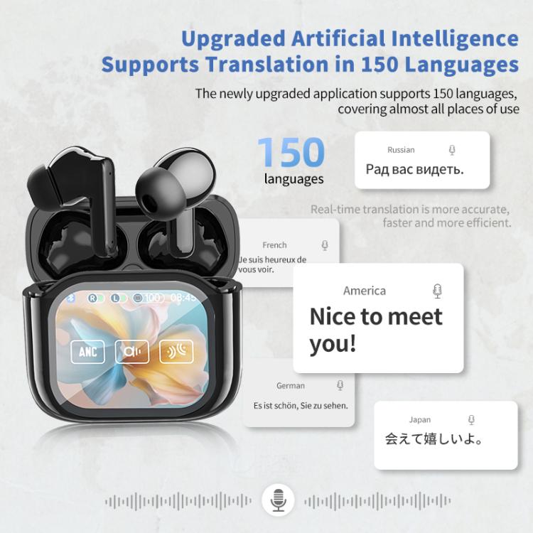 JM19 Touchscreen Color Screen ANC Active Noise Reduction Wireless Bluetooth Earphone with Translator