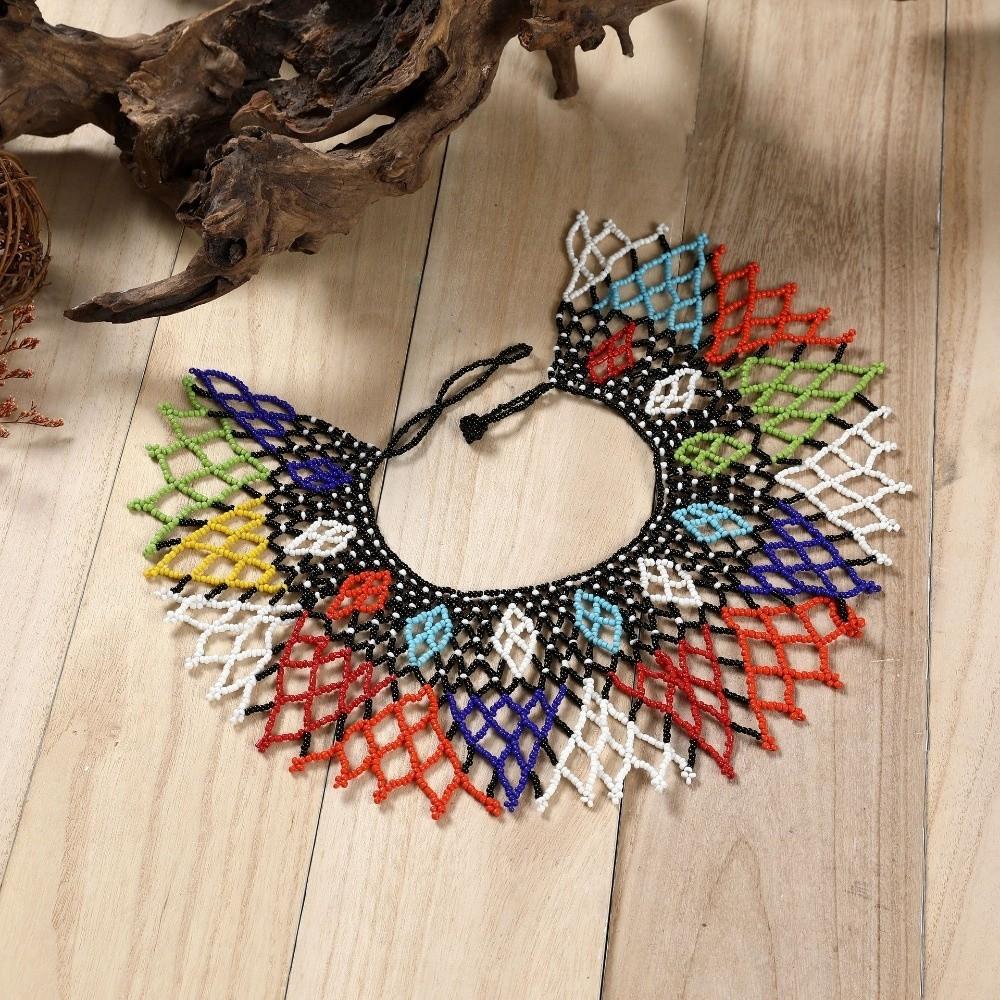 Ethnic Style Multilayer Beaded Choker Multicolor Mesh Bib Collar  Women Jewelry