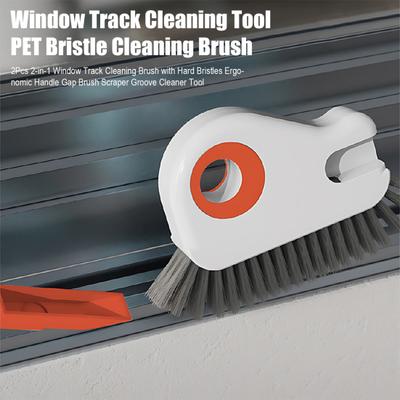 2 szt. 2-w-1 Szczotka do czyszczenia prowadnic okiennych z twardym włosiem Ergonomiczny uchwyt Szczotka do szczelin Skrobak Narzędzie do czyszczenia rowków