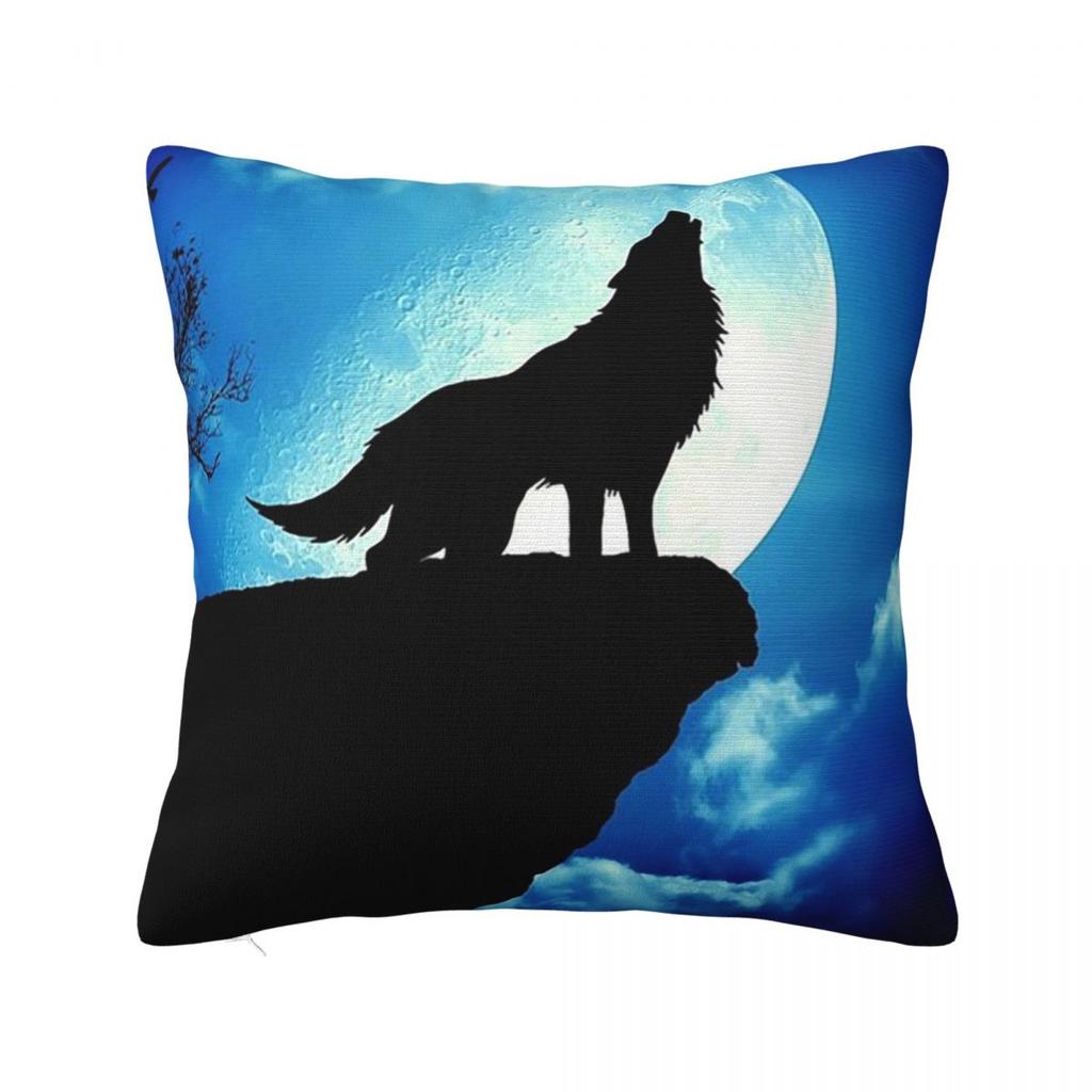 Howling Wolf Square Pillowcase Pillow Cover Polyester Cushion Zip Decorative Comfort Throw Pillow for Home Sofa