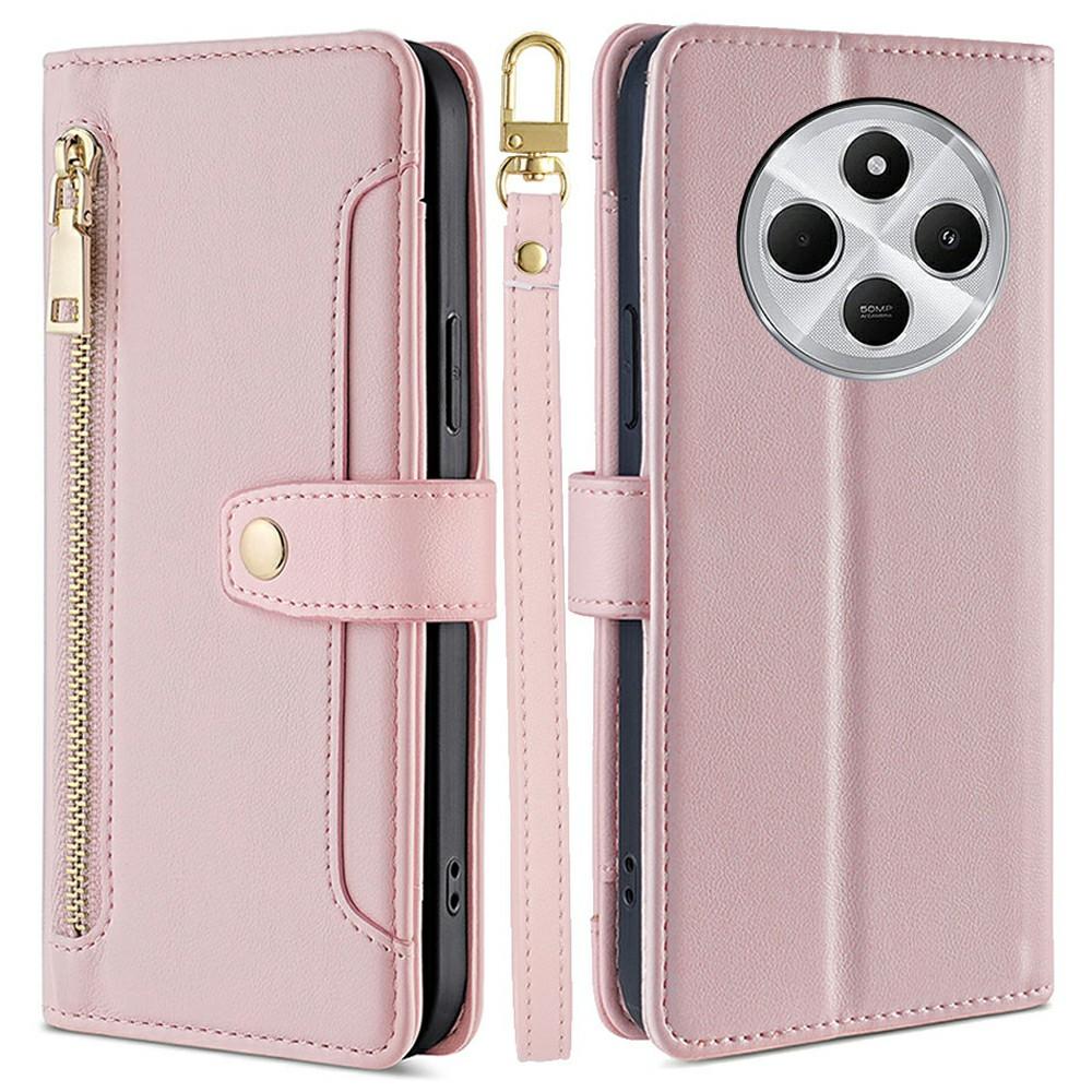 Leather Case for Xiaomi Redmi 14C 4G/14R 5G/Poco C75 4G/A4 5G Zipper Pocket Wallet Phone Cover with 2 Straps