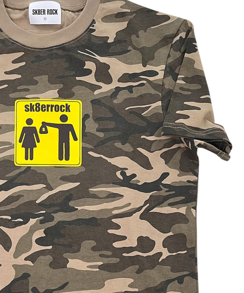 SK8ER ROCK Street Tax Camouflage T-Shirt ((Beige))