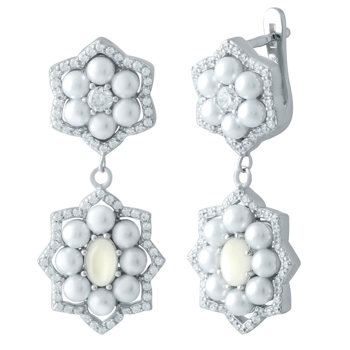 

Срібні сережки з перлами і перлами (1980415) білий