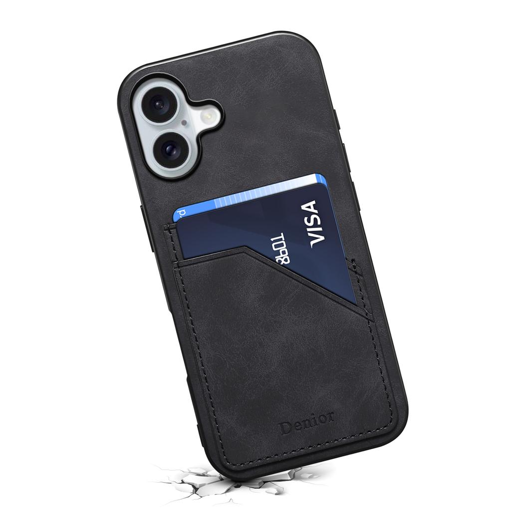 DENIOR For iPhone 17 Case Dual Card Slots PU Leather+TPU+PC Phone Cover