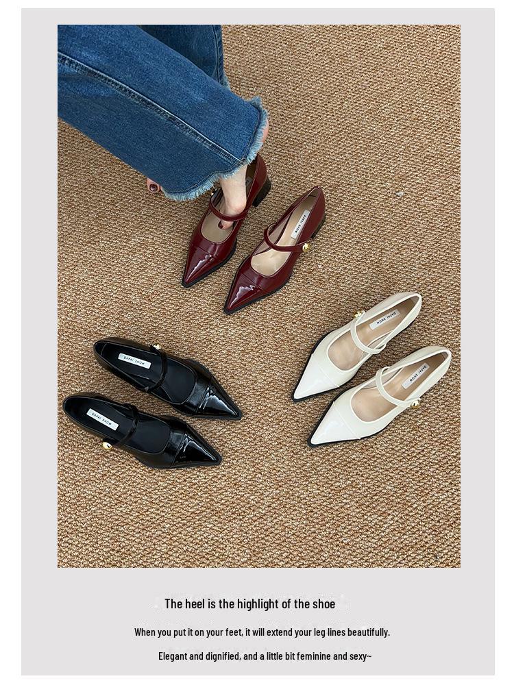 2024 Spring French Retro Pointed Toe Medium High Heels for Women