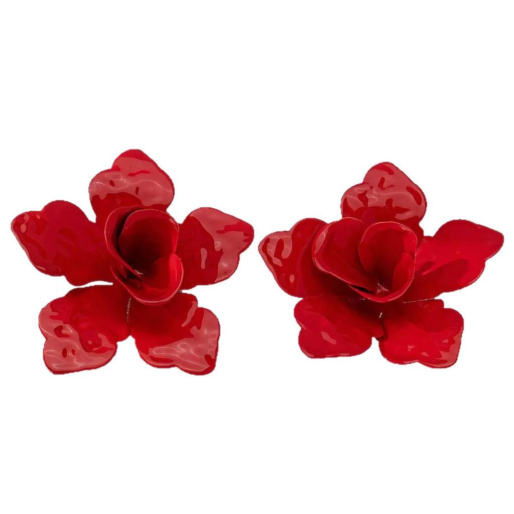 Popular Retro Pair Of Multi-Color Paint Exaggerated Large Flower Stud Earrings Suitable For Parties