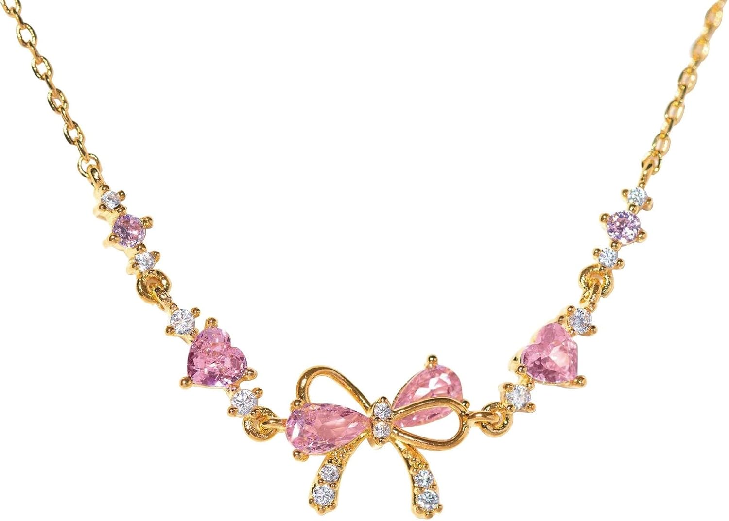 Pink Bow CZ Bracelet - Friendship is Like a Bow, Adjustable Ribbon Bow Beaded Chain Bracelet, Women Trendy Bracelet Gift for Her золотой