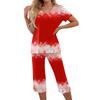 Women's Casual Two Piece Outfit Set Christmas Print Short Sleeve Pants