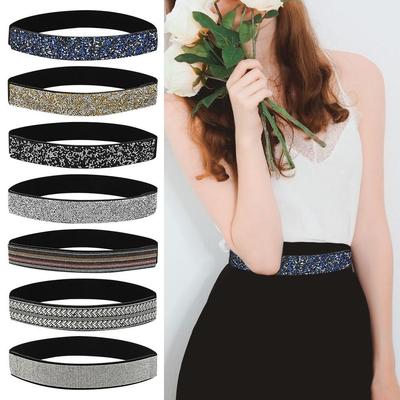 PU Material Elastic Ladies Belt Sparkling Crystal High End Waistband Rhinestone Inlaid Belt  Dress