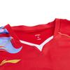 Li-Ning Badminton Series Color Block Printed V-Neck Pullover Short Sleeve Badminton Shirt Unisex tops Crimson-Red AAYU229-3
