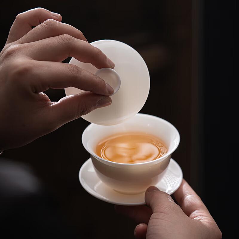 Blossom Mutton Fat Jade Porcelain Sancai Gaiwan Tea Set