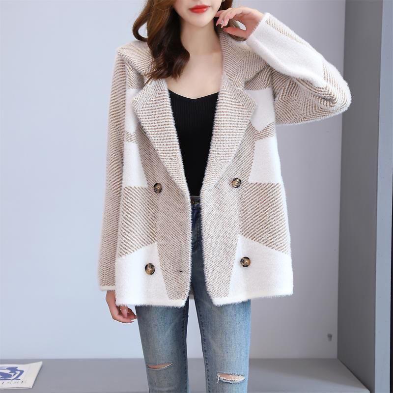 

Женское пальто из норкового флиса, утолщенное, контрастное, из искусственного норкового флиса, вязаный кардиган, плюшевая вязаная куртка 2XL хаки