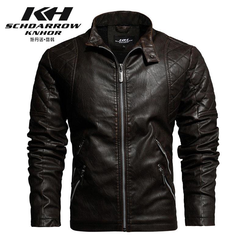 Men's European and American style leather jacket Men's fashion slim-fit locomotive PU leather jacket velvet