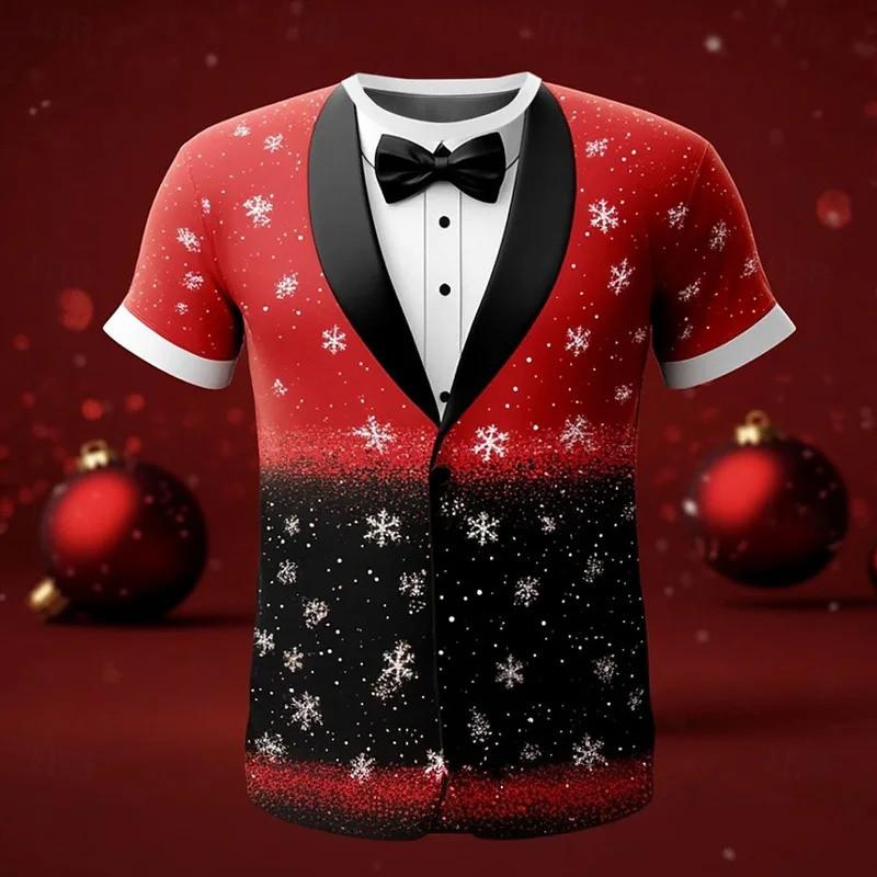 Christmas Men's T-shirt 3D Printed Casual Short Sleeved T-shirt Street Fashion Round Neck Pullover Men's Oversized Sports Shirt