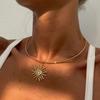 Smooth Vintage Golden Metal Thin Choker Retro Necklace for Women Trendy Sun Pendant Necklace Torques Summer Neck Chain