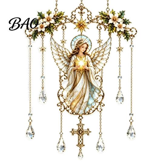 Memorial Keepsake Stained Glass Effect Blessing Suncatcher, Acrylic Angel Prayer Window Hanging Religious Gift for Women Ornament with Faux
