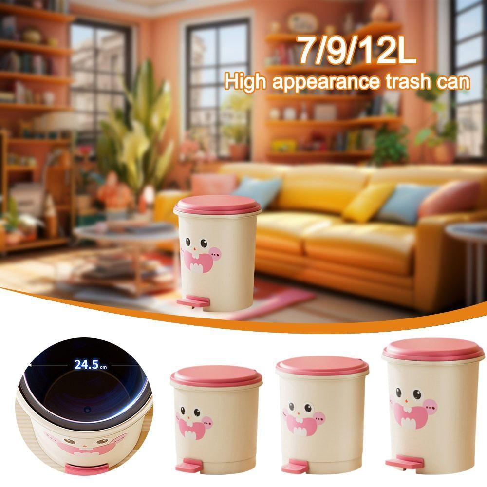 

Cartoon Pattern Lid Trash Can Multi-Size Storage Bin Durable Wastebasket 7L