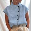 Camisa Casual de Algodón y Lino para Mujer Primavera/Verano 2026 con Cuello Mao y Manga Corta - Cómoda y en Stock